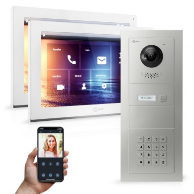 GOLIATH Hybrid IP Videotürsprechanlage - App - 1-Familienhaus - 2x 10" HD - Keypad - 180° Kamara