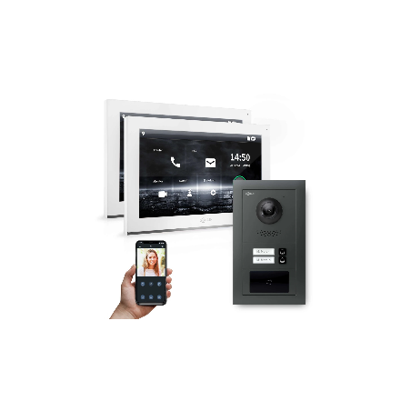 GOLIATH Hybrid IP Türsprechanlage mit Anthrazit - 2-Fam - 2x 10" HD - RFID - Unterputz - 180 Grad