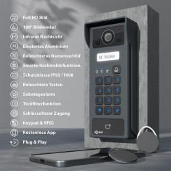 GOLIATH Basic 2-Draht BUS Türsprechanlage | FullHD | 2x 7" Schwarz | RFID & Keypad | 1-Fam | Aufputz