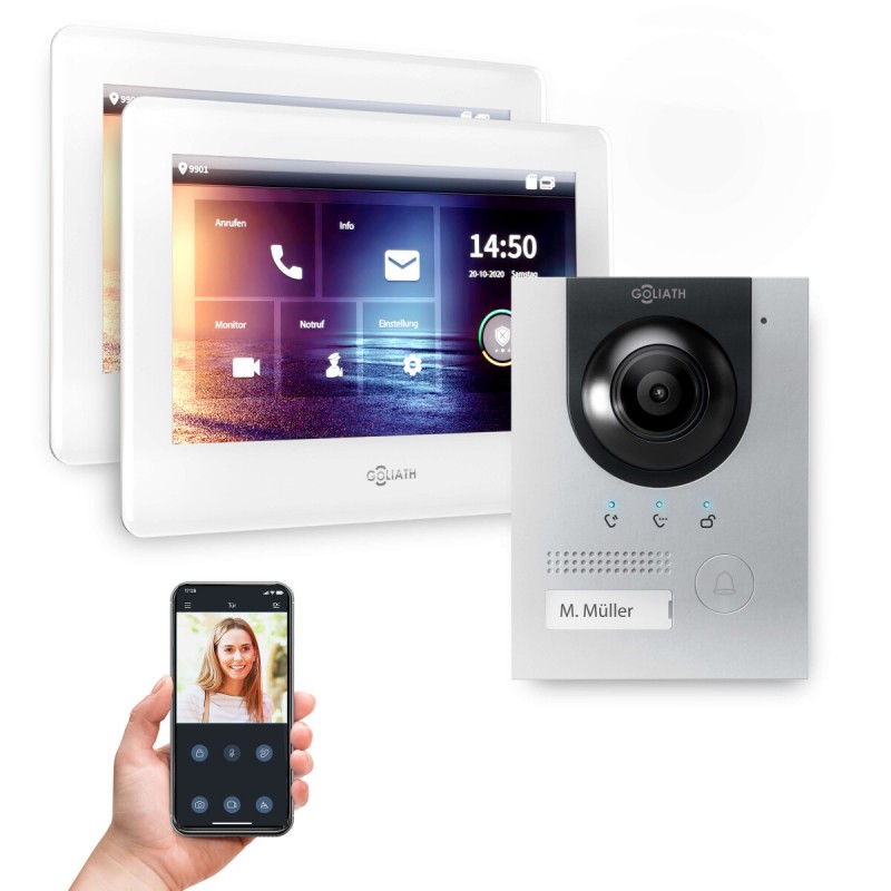 GOLIATH PRO IP Türsprechanlage - 1-Familienhaus - 2x 7 Zoll - Silber – APP- 180°- Aufputz