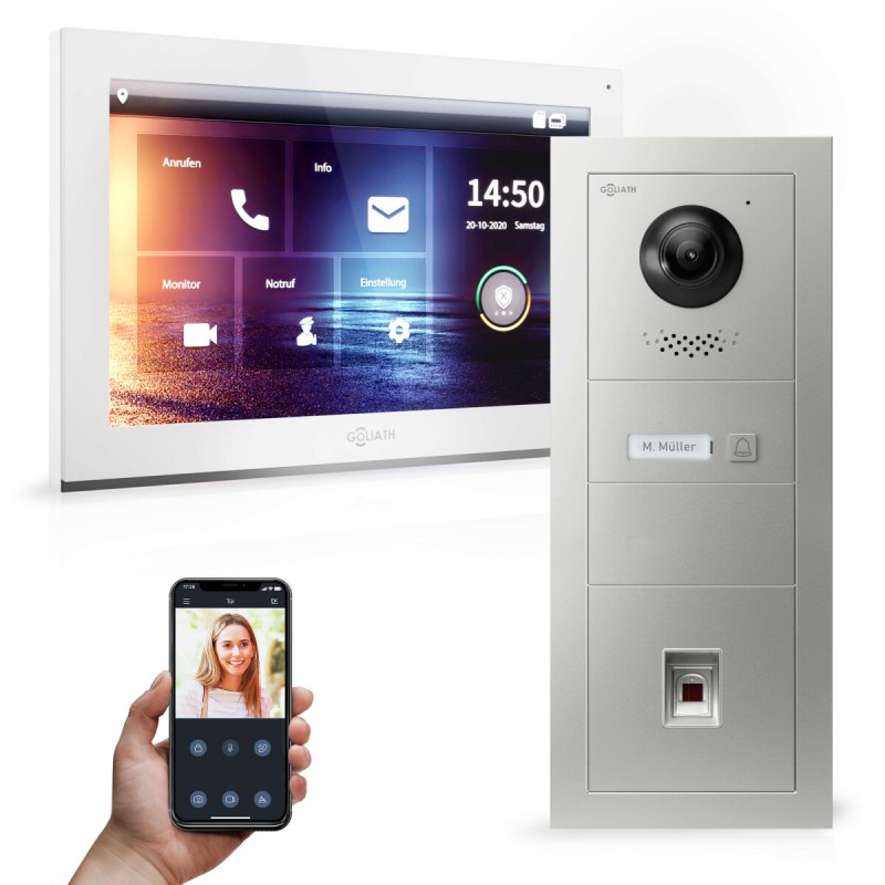 GOLIATH PRO IP Türsprechanlage - 1-Familienhaus - 10 Zoll HD - Fingerprint - Unterputz - 180°-APP