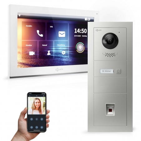 GOLIATH PRO IP Türsprechanlage - 1-Familienhaus - 10 Zoll HD - Fingerprint - Unterputz - 180°-APP