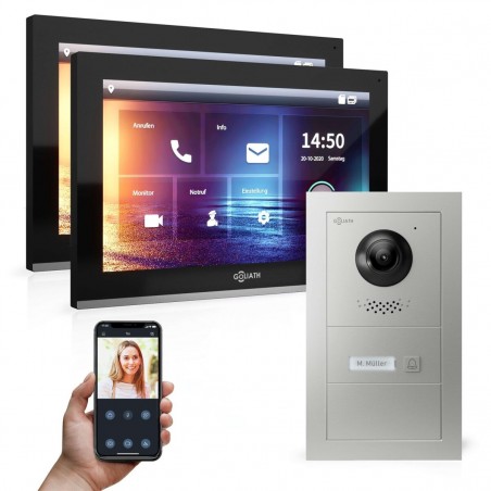 GOLIATH PRO IP Türsprechanlage mit App - 1-Familienhaus - 2x 10 Zoll HD - 180° Kamera- Aufputz