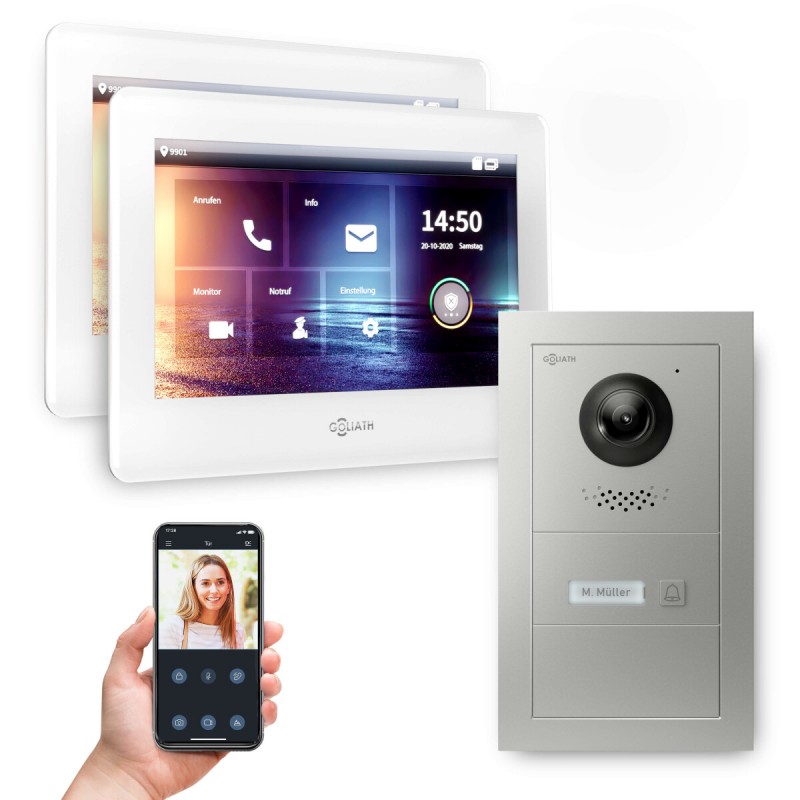 GOLIATH PRO IP Türsprechanlage mit App - 1-Familienhaus - 2x 7 Zoll HD - 180° Kamera - Unterputz