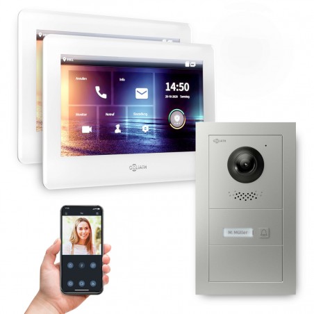 GOLIATH PRO IP Türsprechanlage mit App - 1-Familienhaus - 2x 7 Zoll HD - 180° Kamera - Unterputz