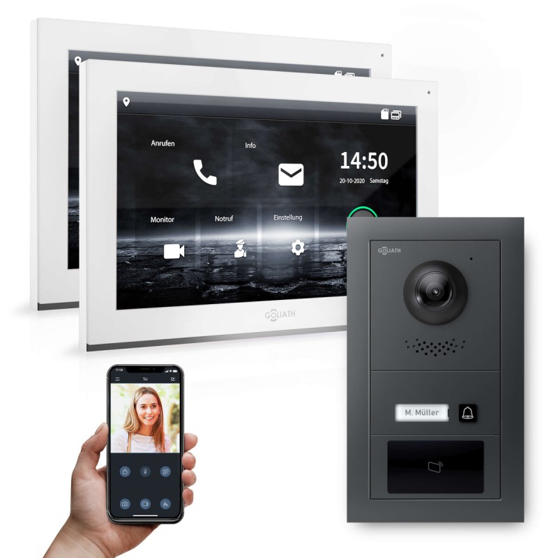 GOLIATH PRO IP Türsprechanlage - 1-Familienhaus - 2x 10 Zoll HD - RFID - Anthrazit -Unterputz -180°