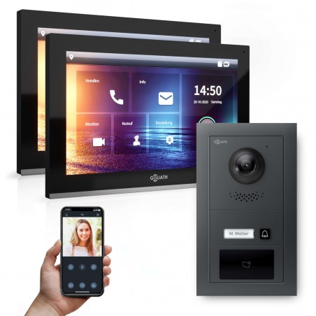 GOLIATH PRO IP Türsprechanlage - 1-Familienhaus - 2x 10 Zoll HD - Anthrazit- Unterputz - 180 Grad - RFID