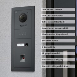 GOLIATH PRO IP Türsprechanlage - 1-Familienhaus - 10 Zoll HD - Fingerprint- Anthrazit - 180° -Unterputz