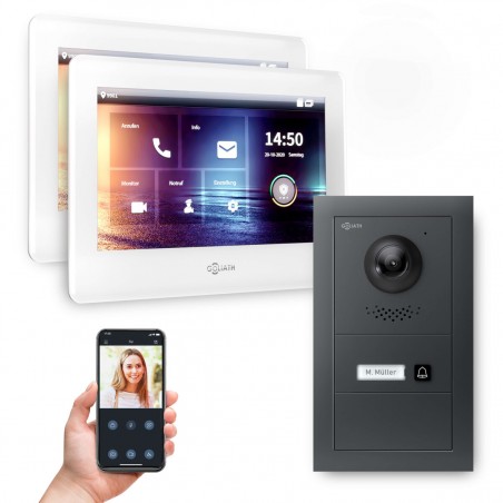 GOLIATH PRO IP Türsprechanlage mit App - 1-Familienhaus - 2x 7 Zoll-  Unterputz- Anthrazit -180°