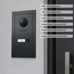 GOLIATH PRO IP Türsprechanlage mit App - 1-Familienhaus - 2x 7 Zoll-  Unterputz- Anthrazit -180°