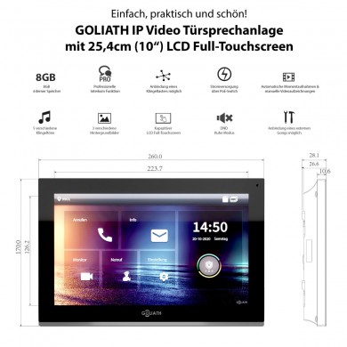 GOLIATH Hybrid IP Gegensprechanlage - App - 1 Familienhaus Set - 10 Zoll HD - Unterputz - 180° Kamera