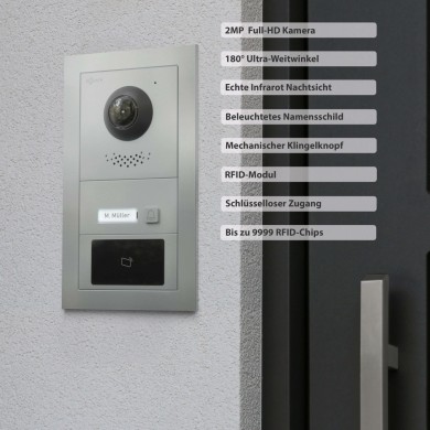 GOLIATH Hybrid IP Gegensprechanlage - App - 1-Familien - 3x 10" HD - RFID - Unterputz - 180° Kamera