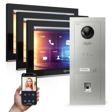 GOLIATH Hybrid IP Video Sprechanlage - App - 1-Familie - 3x 10 Zoll HD - Fingerprint - 180° Kamera