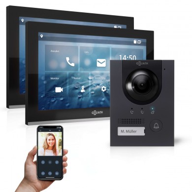 GOLIATH Hybrid IP Video Sprechanlage - App - Anthrazit - 1-Familie - 2x 10 Zoll - Aufputz - 180° Kamera