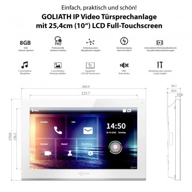 GOLIATH Hybrid IP Video Türsprechanlage - App - 1 Familienhaus Set - 3x 10" HD - 180° Kamera
